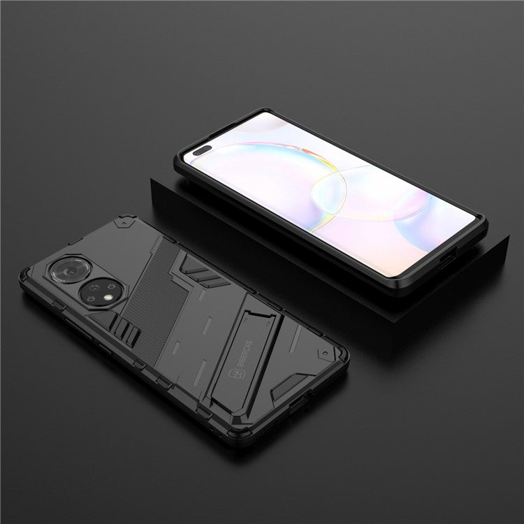 Cool Style Armor Heavy Duty Combo Hybrid PC + TPU Anti-Fall Case with Kickstand for Honor 50 Pro / Huawei nova 9 Pro - Black