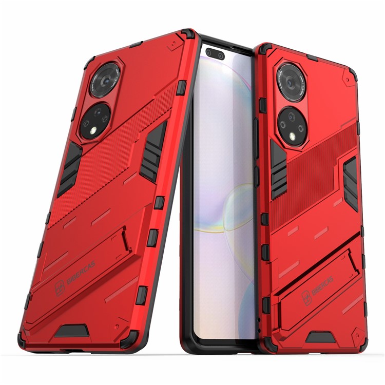 Cool Style Armor Heavy Duty Combo Hybrid PC + TPU Anti-Fall Case with Kickstand for Honor 50 Pro / Huawei nova 9 Pro - Red