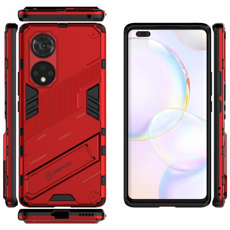 Cool Style Armor Heavy Duty Combo Hybrid PC + TPU Anti-Fall Case with Kickstand for Honor 50 Pro / Huawei nova 9 Pro - Red