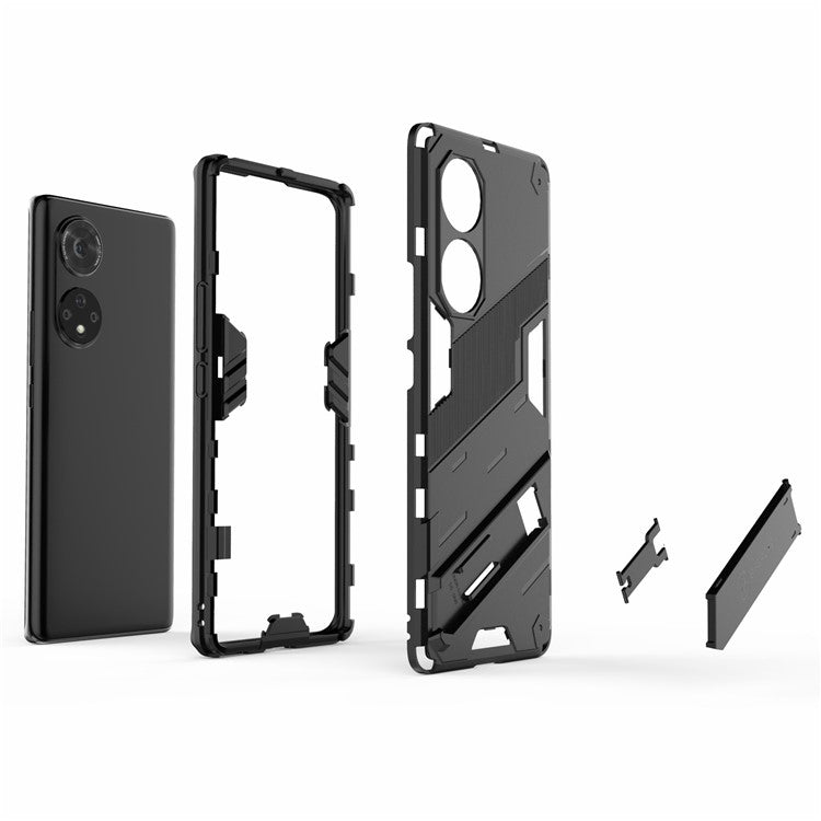 Cool Style Armor Heavy Duty Combo Hybrid PC + TPU Anti-Fall Case with Kickstand for Honor 50 Pro / Huawei nova 9 Pro - Orange