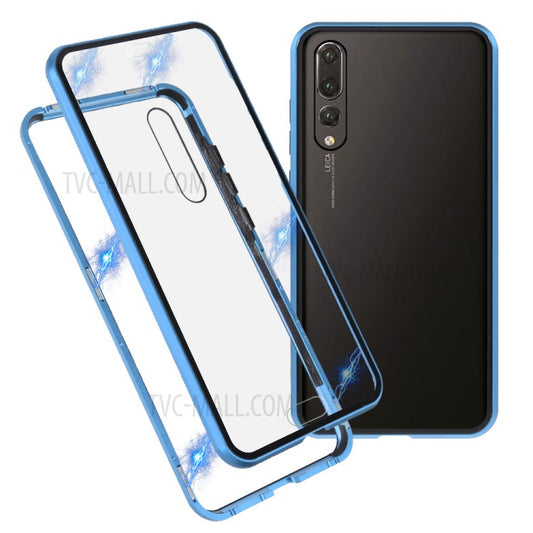 Magnetic Metal Frame Clear Double-Sided Tempered Glass Cover with Built-in Screen Protector for Huawei P20 Pro - Blue