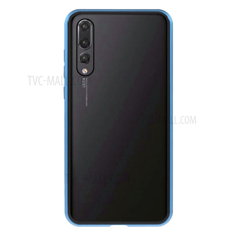 Magnetic Metal Frame Clear Double-Sided Tempered Glass Cover with Built-in Screen Protector for Huawei P20 Pro - Blue