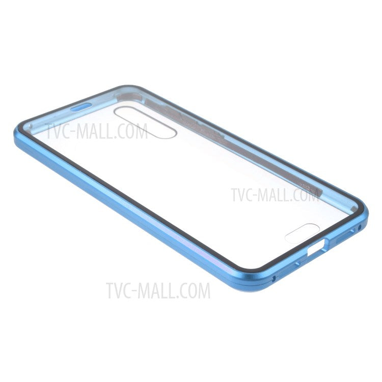 Magnetic Metal Frame Clear Double-Sided Tempered Glass Cover with Built-in Screen Protector for Huawei P20 Pro - Blue