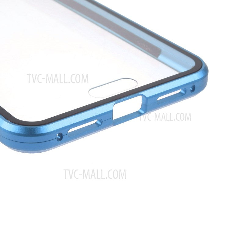 Magnetic Metal Frame Clear Double-Sided Tempered Glass Cover with Built-in Screen Protector for Huawei P20 Pro - Blue