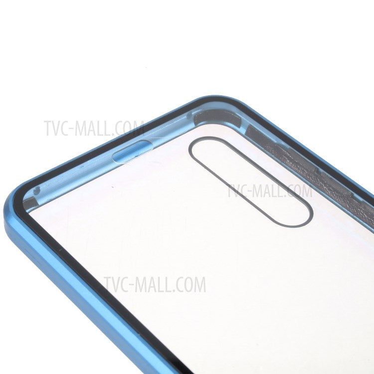 Magnetic Metal Frame Clear Double-Sided Tempered Glass Cover with Built-in Screen Protector for Huawei P20 Pro - Blue