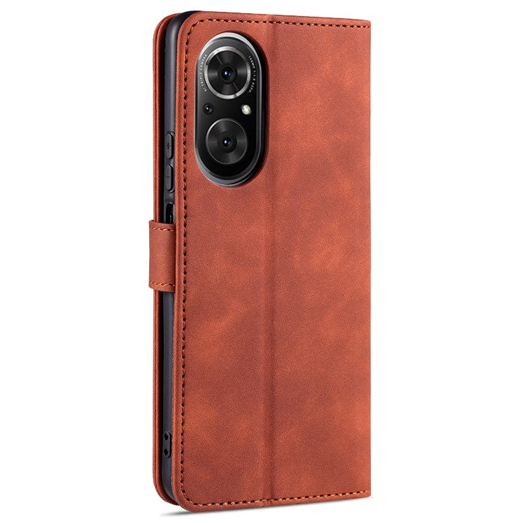 AZNS PU Leather Wallet Case Phone Stand Cover for Honor 50 SE - Brown