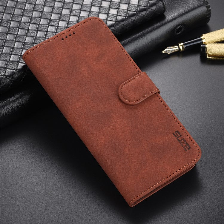 AZNS PU Leather Wallet Case Phone Stand Cover for Honor 50 SE - Brown
