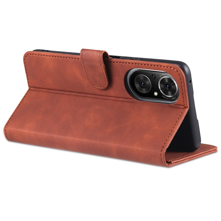 AZNS PU Leather Wallet Case Phone Stand Cover for Honor 50 SE - Brown