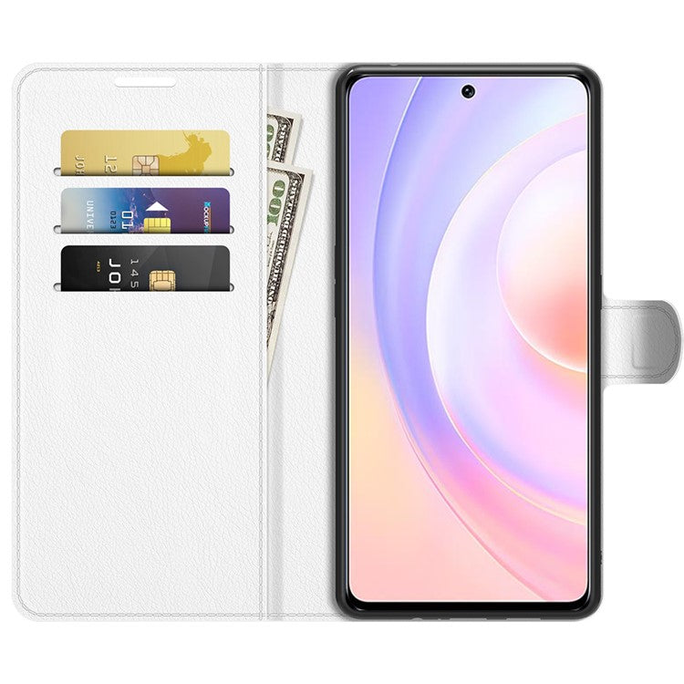 Litchi Skin Full Protective Leather Wallet Case Mobile Phone Stand Cover Huawei nova 9 SE/Honor 50 SE - White