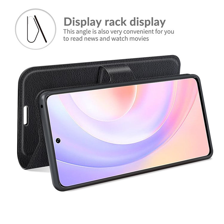 Litchi Skin Full Protective Leather Wallet Case Mobile Phone Stand Cover Huawei nova 9 SE/Honor 50 SE - Black