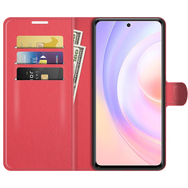 Litchi Skin Full Protective Leather Wallet Case Mobile Phone Stand Cover Huawei nova 9 SE/Honor 50 SE - Red