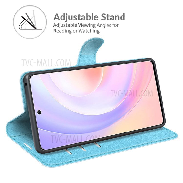 Litchi Skin Full Protective Leather Wallet Case Mobile Phone Stand Cover Huawei nova 9 SE/Honor 50 SE - Blue