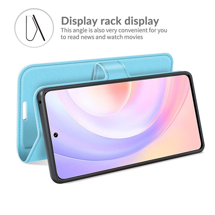 Litchi Skin Full Protective Leather Wallet Case Mobile Phone Stand Cover Huawei nova 9 SE/Honor 50 SE - Blue