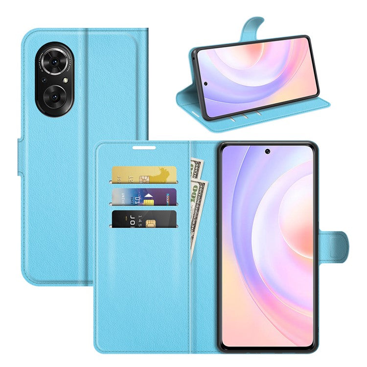 Litchi Skin Full Protective Leather Wallet Case Mobile Phone Stand Cover Huawei nova 9 SE/Honor 50 SE - Blue
