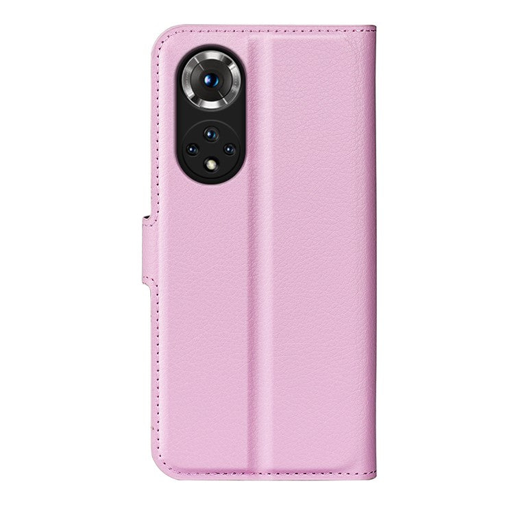 Folio Flip Full Protective Litchi Skin Leather Wallet Phone Stand Case Cover for Honor 50 - Pink