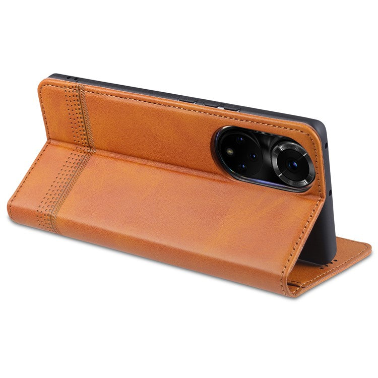 AZNS Wallet Case Flip Magnetic Shockproof Interior Protective Stand Cover for Honor 50 - Brown