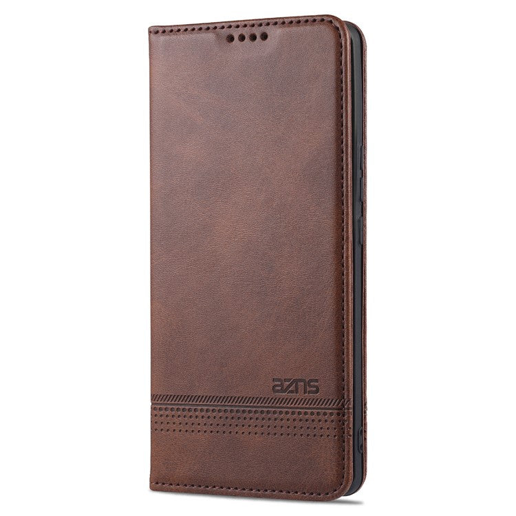 AZNS Wallet Case Flip Magnetic Shockproof Interior Protective Stand Cover for Honor 50 - Coffee