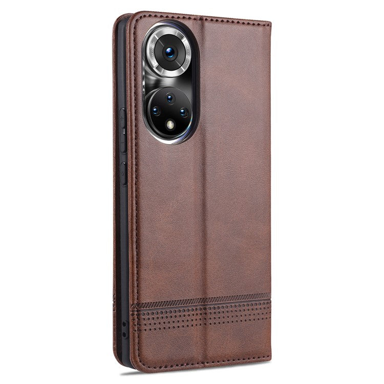 AZNS Wallet Case Flip Magnetic Shockproof Interior Protective Stand Cover for Honor 50 - Coffee