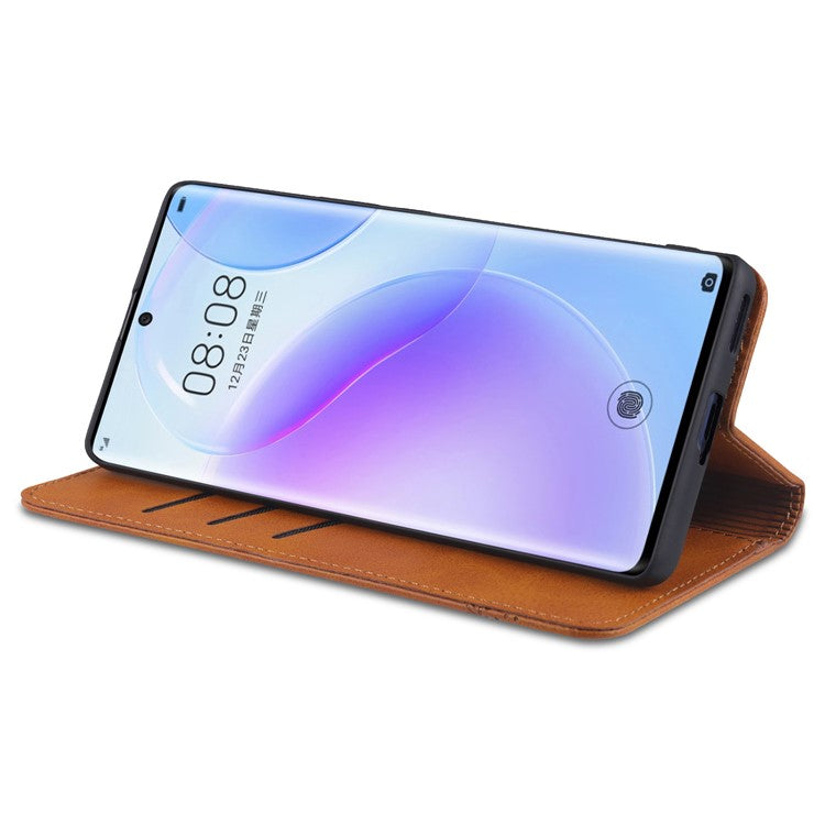 AZNS Wallet Case Flip Magnetic Shockproof Interior Protective Stand Cover for Honor 50 - Coffee