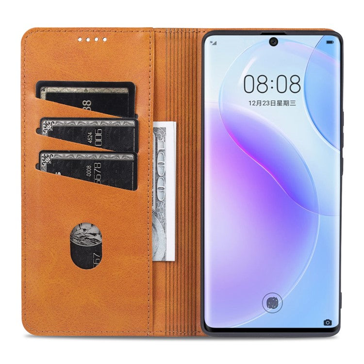 AZNS Wallet Case Flip Magnetic Shockproof Interior Protective Stand Cover for Honor 50 - Coffee