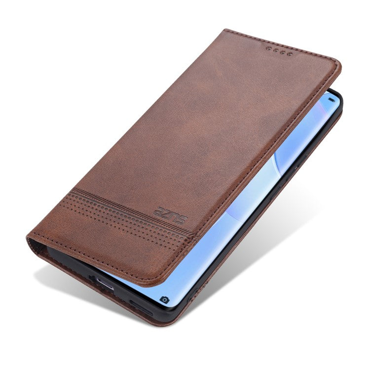 AZNS Wallet Case Flip Magnetic Shockproof Interior Protective Stand Cover for Honor 50 - Coffee