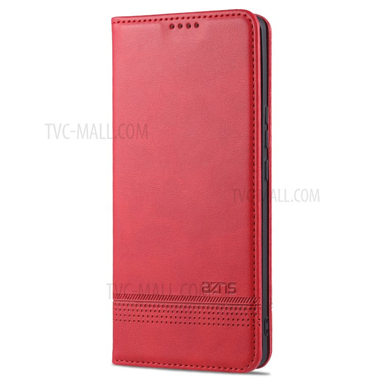 AZNS Wallet Case Flip Magnetic Shockproof Interior Protective Stand Cover for Honor 50 - Red