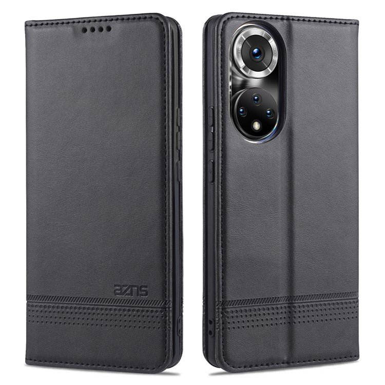 AZNS Wallet Case Flip Magnetic Shockproof Interior Protective Stand Cover for Honor 50 - Black