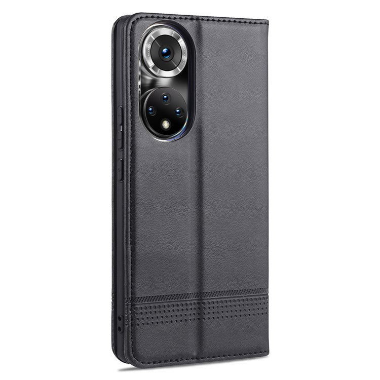 AZNS Wallet Case Flip Magnetic Shockproof Interior Protective Stand Cover for Honor 50 - Black