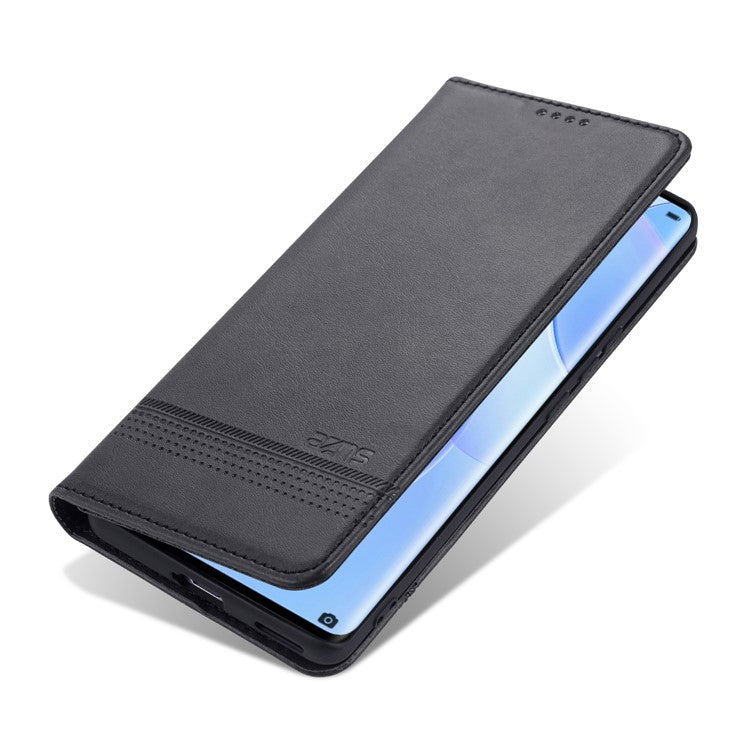 AZNS Wallet Case Flip Magnetic Shockproof Interior Protective Stand Cover for Honor 50 - Black