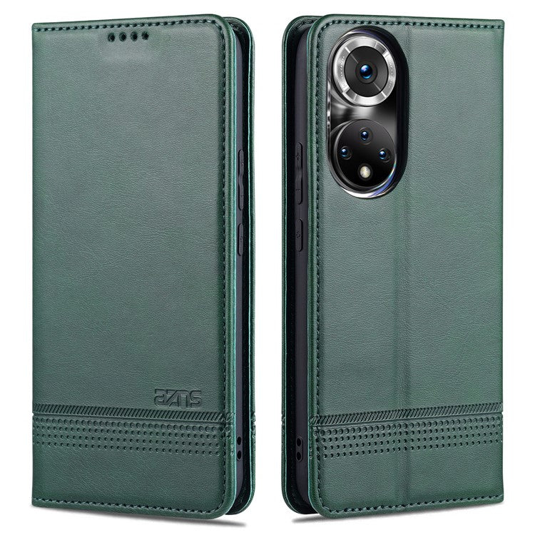 AZNS Wallet Case Flip Magnetic Shockproof Interior Protective Stand Cover for Honor 50 - Green