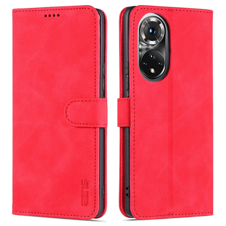 AZNS PU Leather Wallet Stand Protective Phone Cover Case for Honor 50 - Red