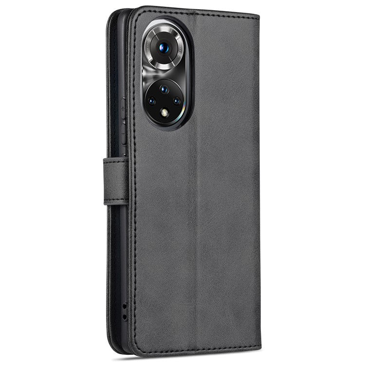 AZNS PU Leather Wallet Stand Protective Phone Cover Case for Honor 50 - Black