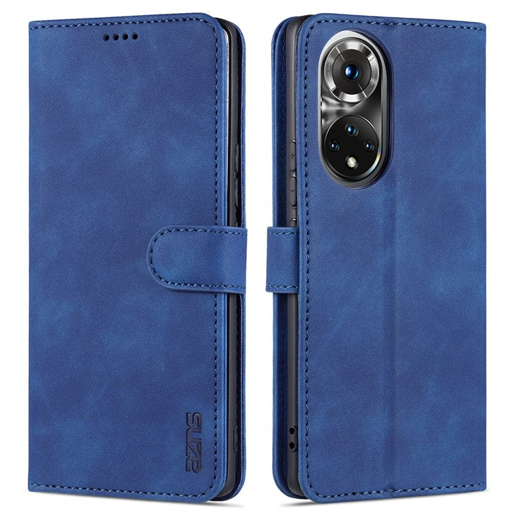 AZNS PU Leather Phone Shell Wallet Case with Stand for Honor 50 Pro / Huawei nova 9 Pro - Blue