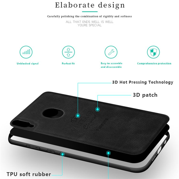 PINWUYO Honorable Series Slim Anti-Drop Protective Leather Coated PC + TPU Combo Case for Huawei P20 Lite (2018)/Nova 3e (China) - Black
