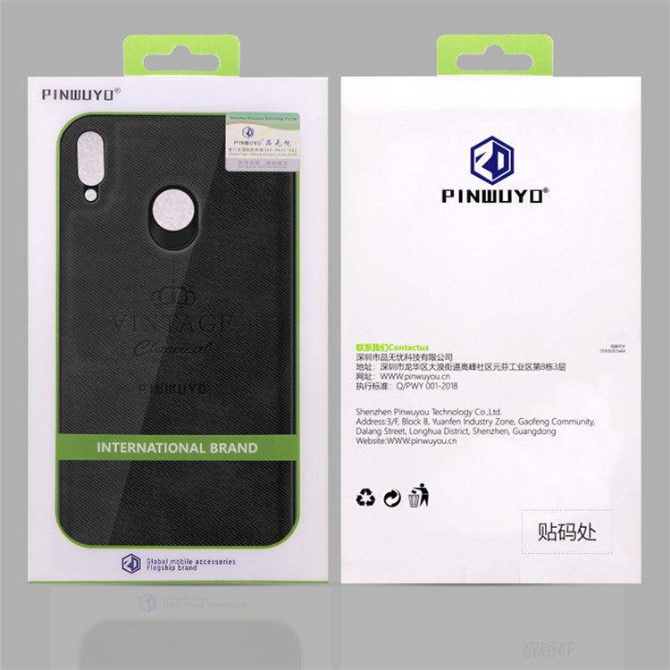PINWUYO Honorable Series Slim Anti-Drop Protective Leather Coated PC + TPU Combo Case for Huawei P20 Lite (2018)/Nova 3e (China) - Black