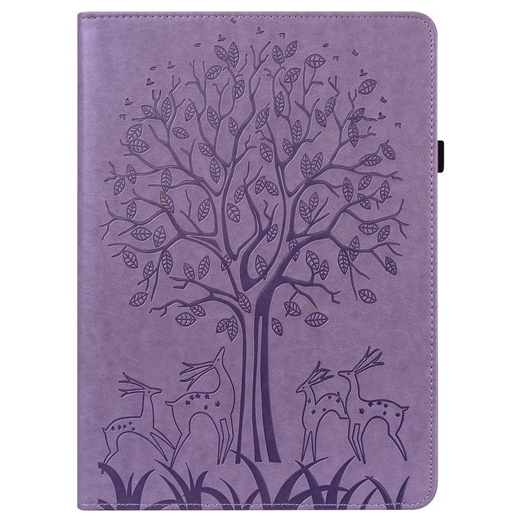 Tree and Deer Pattern Imprinted PU Leather Tablet Stand Cover Case with Card Slots for Huawei MediaPad T3 10 - Purple