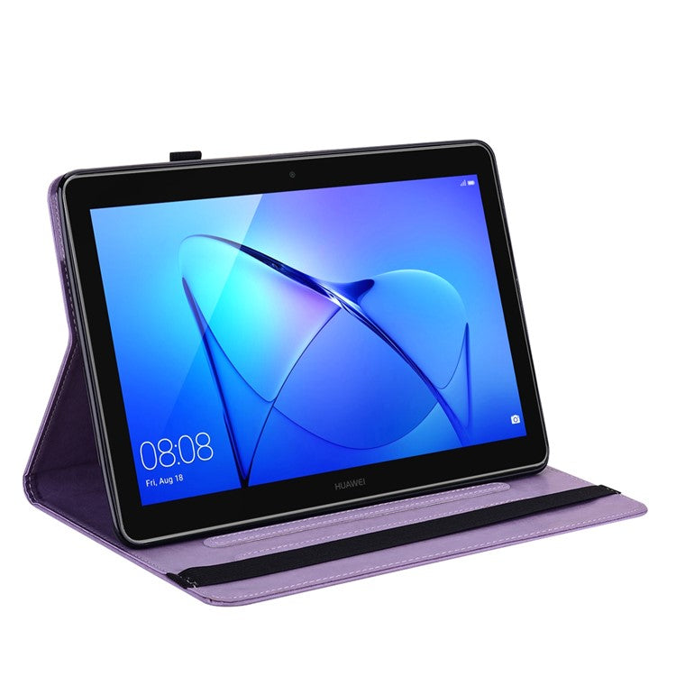 Tree and Deer Pattern Imprinted PU Leather Tablet Stand Cover Case with Card Slots for Huawei MediaPad T3 10 - Purple