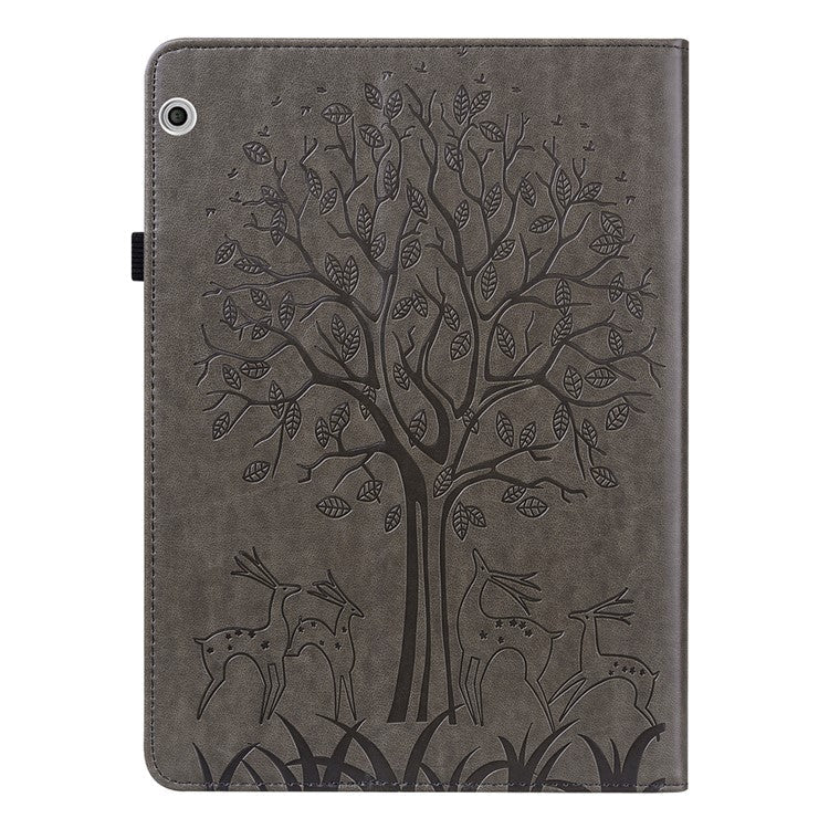 Tree and Deer Pattern Imprinted PU Leather Tablet Stand Cover Case with Card Slots for Huawei MediaPad T3 10 - Grey