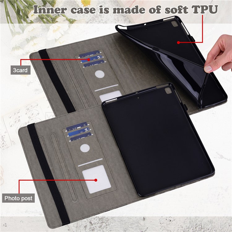 Tree and Deer Pattern Imprinted PU Leather Tablet Stand Cover Case with Card Slots for Huawei MediaPad T3 10 - Grey