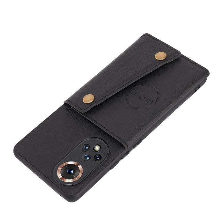 Built-in Vehicle Magnetic Sheet Card Slots Shockproof Stylish PU Leather Coated TPU Case for Honor 50 - Black