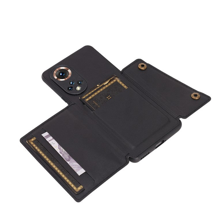 Built-in Vehicle Magnetic Sheet Card Slots Shockproof Stylish PU Leather Coated TPU Case for Honor 50 - Black