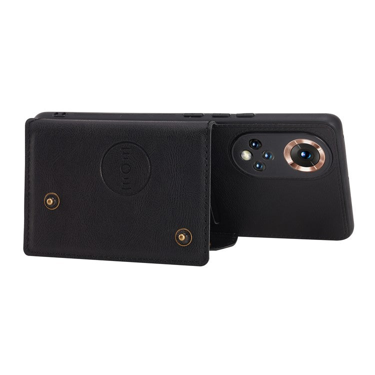 Built-in Vehicle Magnetic Sheet Card Slots Shockproof Stylish PU Leather Coated TPU Case for Honor 50 - Black