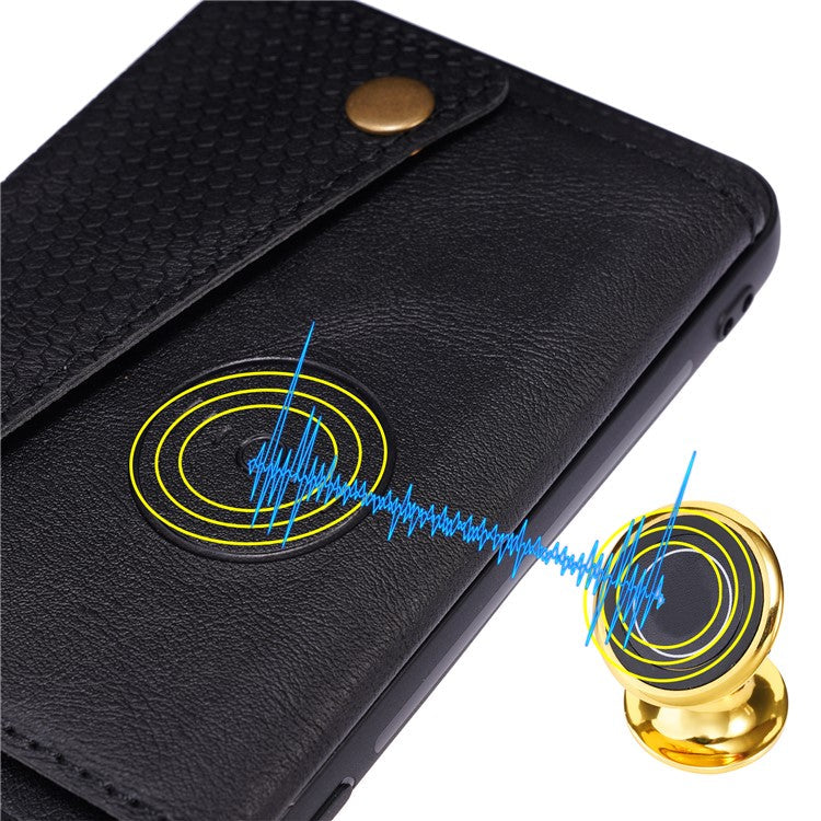 Built-in Vehicle Magnetic Sheet Card Slots Shockproof Stylish PU Leather Coated TPU Case for Honor 50 - Black