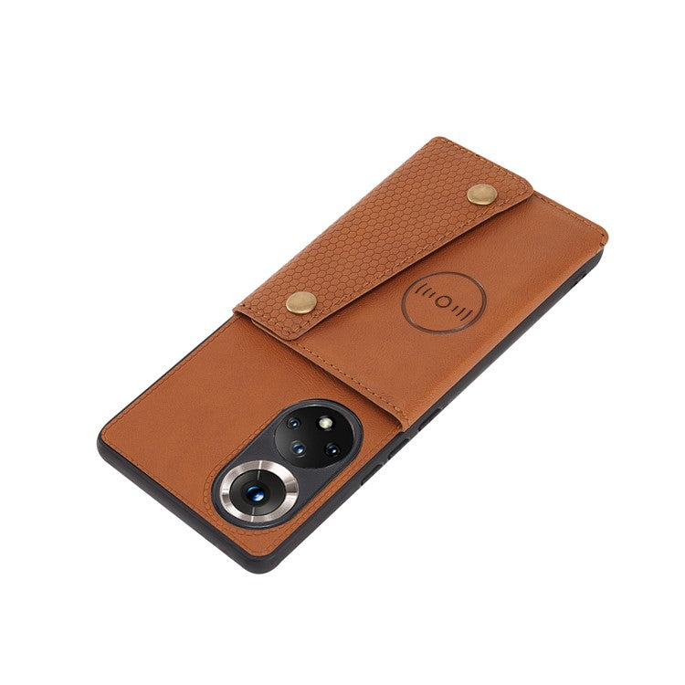 Built-in Vehicle Magnetic Sheet Card Slots Scratch-Resistant Kickstand PU Leather Coated TPU Case for Huawei nova 9 Pro/Honor 50 Pro - Brown
