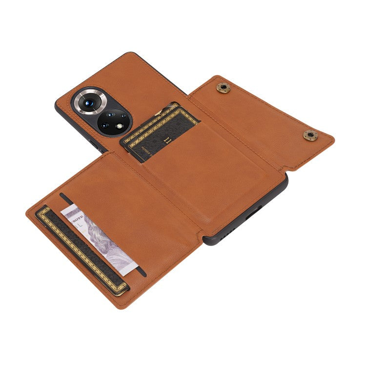 Built-in Vehicle Magnetic Sheet Card Slots Scratch-Resistant Kickstand PU Leather Coated TPU Case for Huawei nova 9 Pro/Honor 50 Pro - Brown