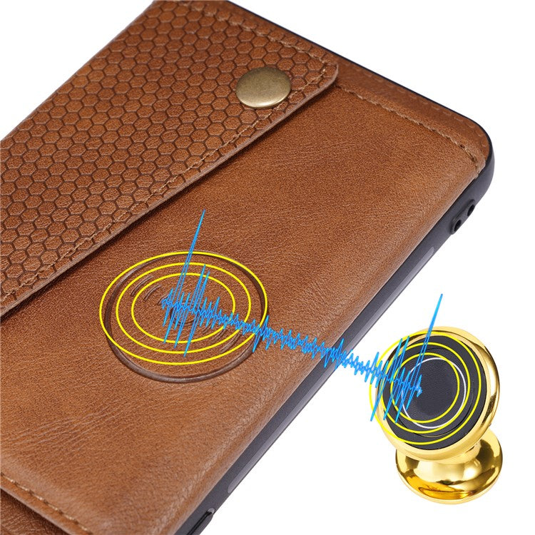 Built-in Vehicle Magnetic Sheet Card Slots Scratch-Resistant Kickstand PU Leather Coated TPU Case for Huawei nova 9 Pro/Honor 50 Pro - Brown