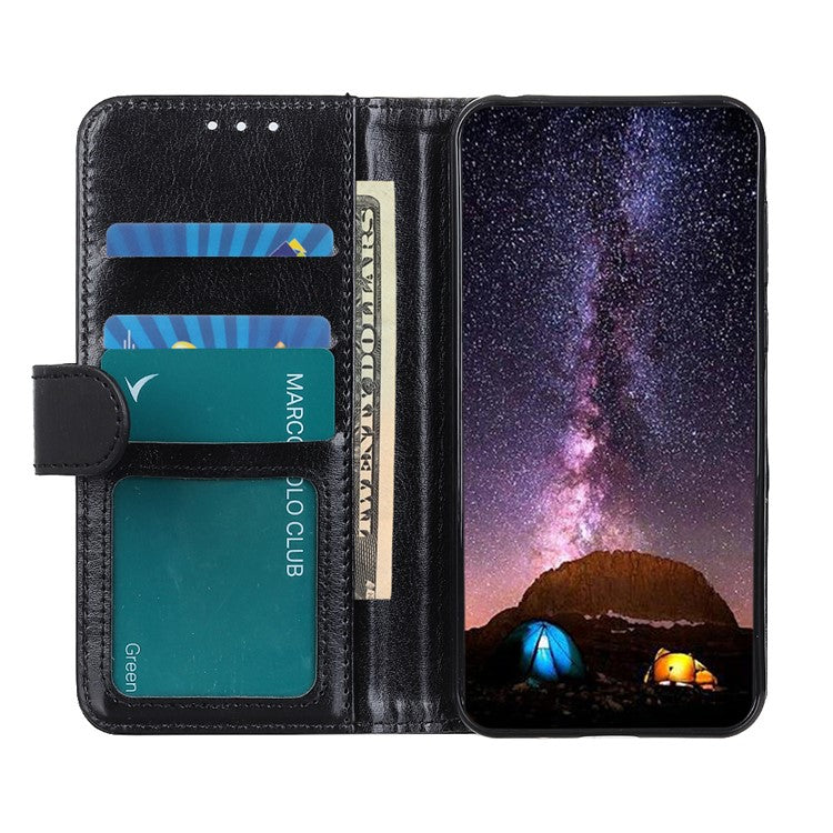 TPU + PU Leather Crazy Horse Texture Wallet Stand Case Folio Flip Magnetic Shockproof Protective Cover for Honor 50 - Black