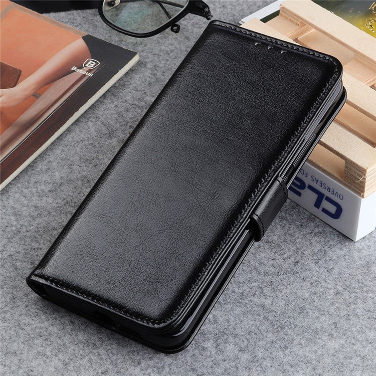 TPU + PU Leather Crazy Horse Texture Wallet Stand Case Folio Flip Magnetic Shockproof Protective Cover for Honor 50 - Black
