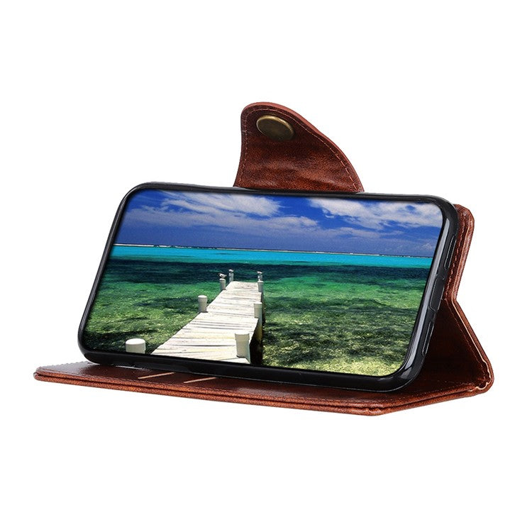 KHAZNEH Shock Resistant Magnetic Clasp Closure PU Leather Phone Cover Shell with Stand Wallet for Honor 50 - Brown