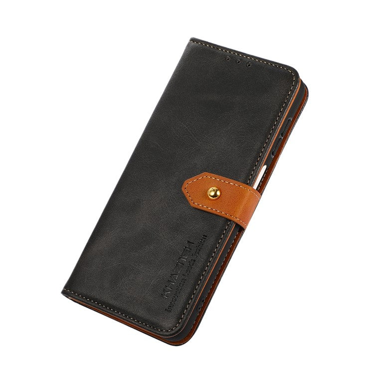 KHAZNEH Wallet Stand Magnetic Golden Clasp Shock Absorption Leather Cover Case for Honor 50 - Black